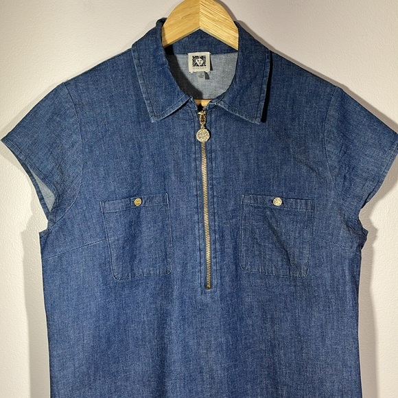 Anne Klein Jean V-neck Midi Dress Size 10 Cap Sleeves - Picture 2 of 6